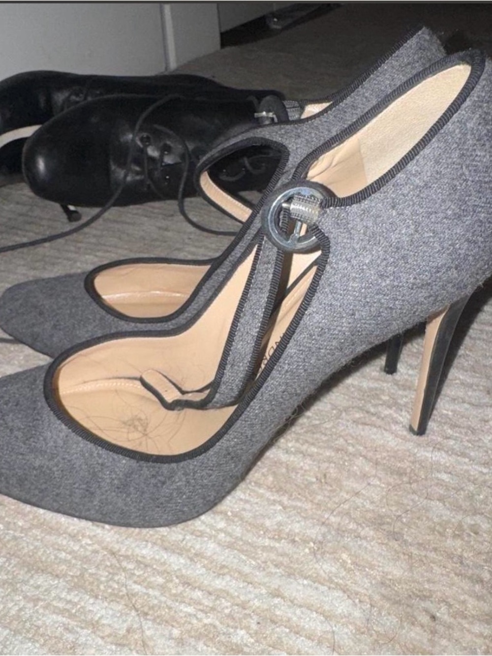Paul Andrew Gray Wool Pointed-Toe Stiletto Pumps